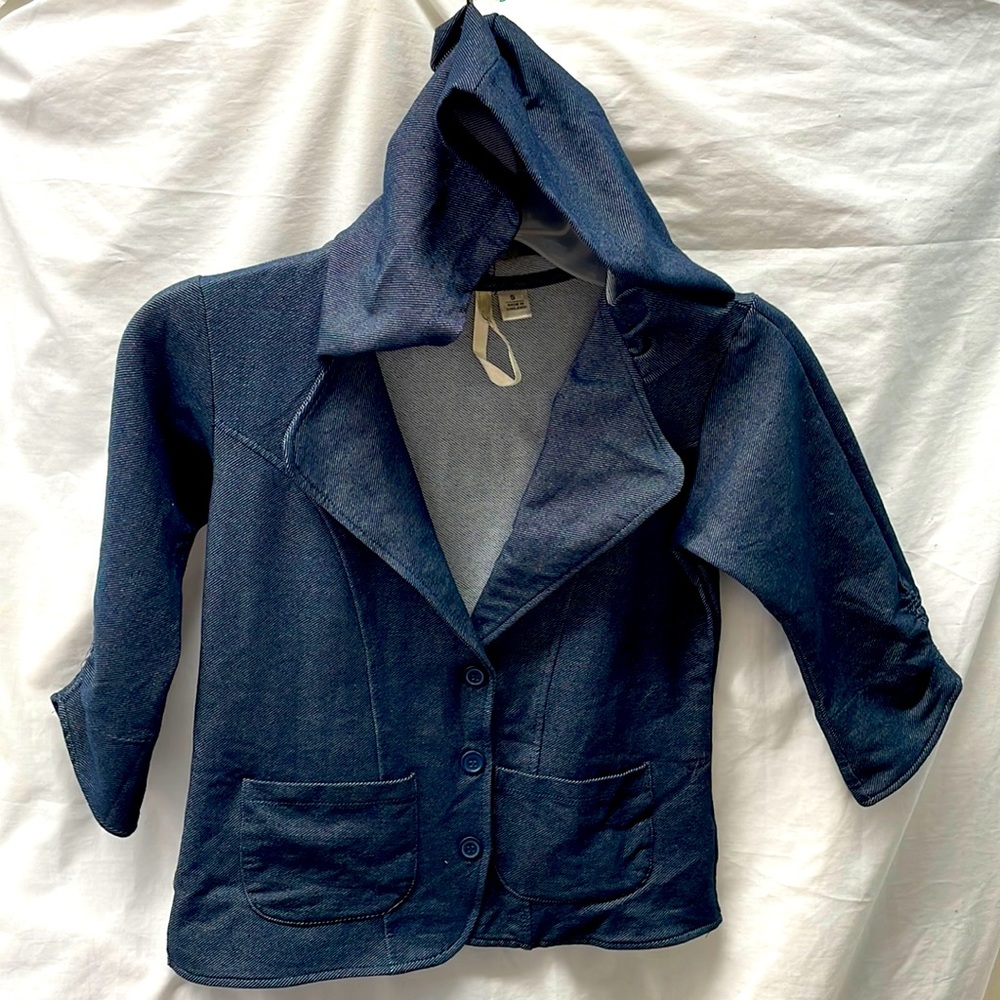 It’s our time hooded denim like pocket blazer ladies z sz z S 3/5/4